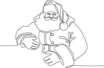 One continuous line drawing Santa Claus on reindeer and sled. concept for Christmas and New Year. vector illustration. Vector illustration