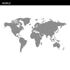 Obraz premium World map illustration with hexagonal dotted pattern representing global geography and regions