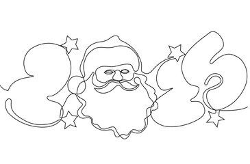 Continuous one line doodle drawing of new year 2025. Holiday concept, festive New year handwriting text, minimalist design. Vector illustration