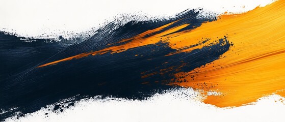 Abstract art paint strokes in navy blue and golden yellow on white background.