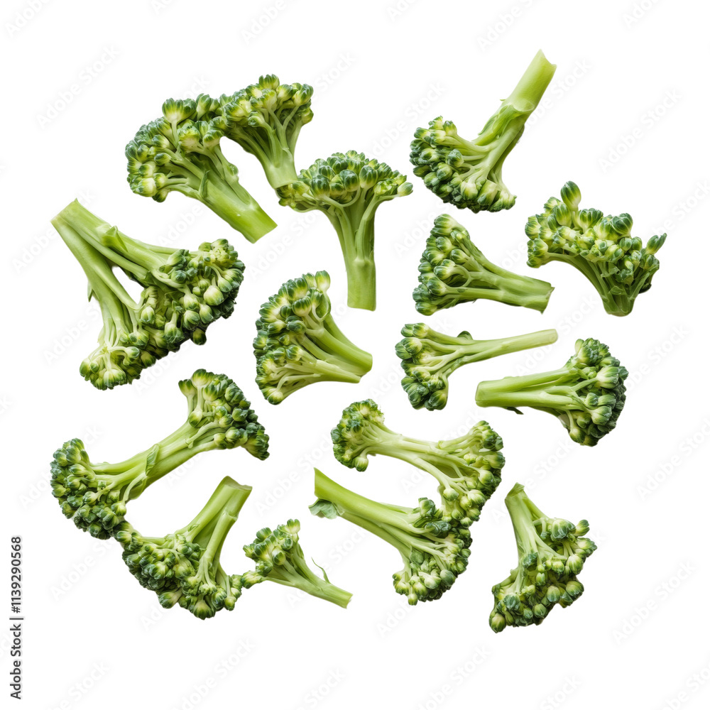 Poster Close-up of broccolis, isolated on a transparent background