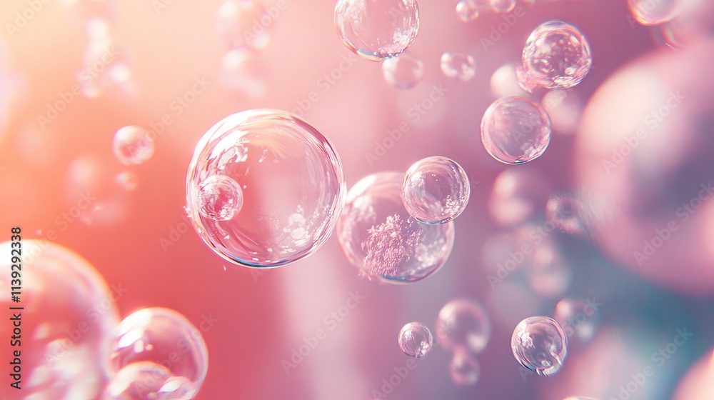 Wall mural intricate composition of iridescent bubbles forming unique shapes against soft gradient background