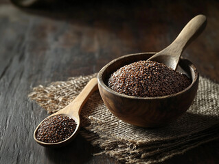 flaxseeds with burlap placemat