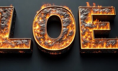 A 3D rendering of the letters "LOF" with a textured, fiery appearance. - Powered by Adobe