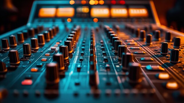 Close-up of an Audio Mixing Console