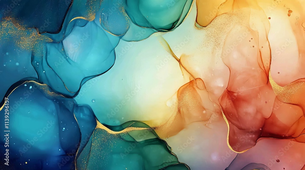 Wall mural vibrant colorful alcohol ink abstract background with dynamic swirls and fluid patterns for creative