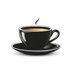 Obraz premium Hot coffee in a black cup and saucer.