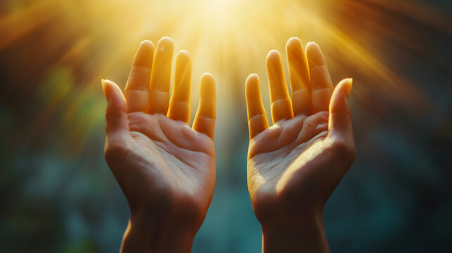 Hands raised in worship, reflecting on the Eucharist and seeking divine blessings during Lent