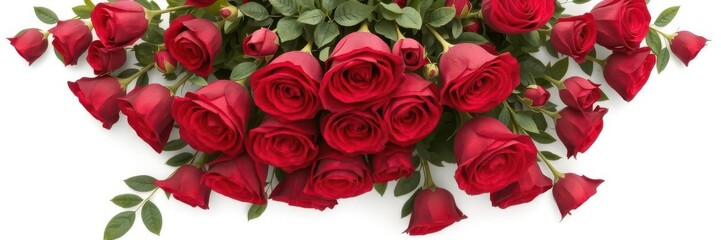 Obraz premium A lush bouquet of red roses, isolated on pure white background, nature, marketing, floral
