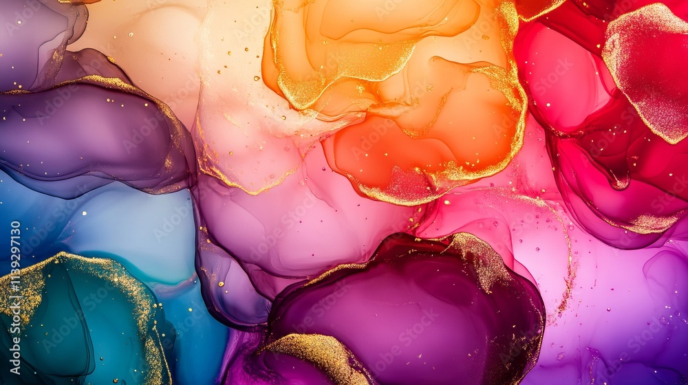 Wall mural vibrant colorful alcohol ink abstract background with dynamic swirls and fluid patterns for creative
