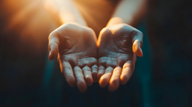 Hands raised in worship, reflecting on the Eucharist and seeking divine blessings during Lent