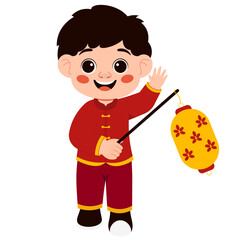 Happy Boy with Lantern Celebrating Chinese New Year Illustration
