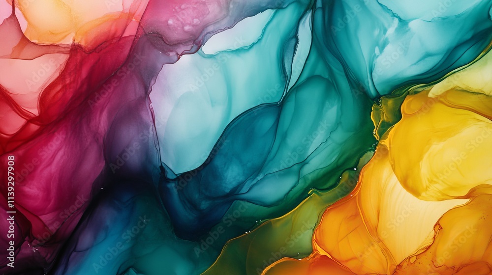 Wall mural vibrant colorful alcohol ink abstract background with dynamic swirls and fluid patterns for creative