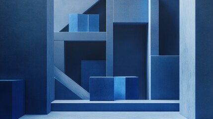 Abstract Blue Cubist Architectural Composition
