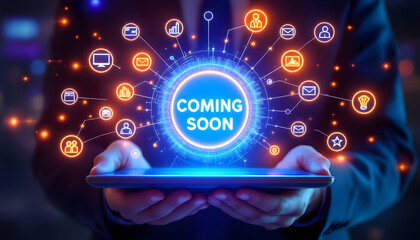 Futuristic Coming Soon Digital Concept with Network Graphics