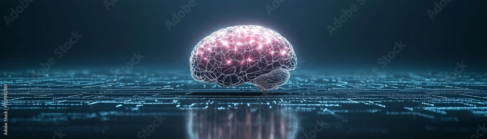 Aufkleber an advanced ai system visualized as a glowing neural network, robots and algorithms working in perfe