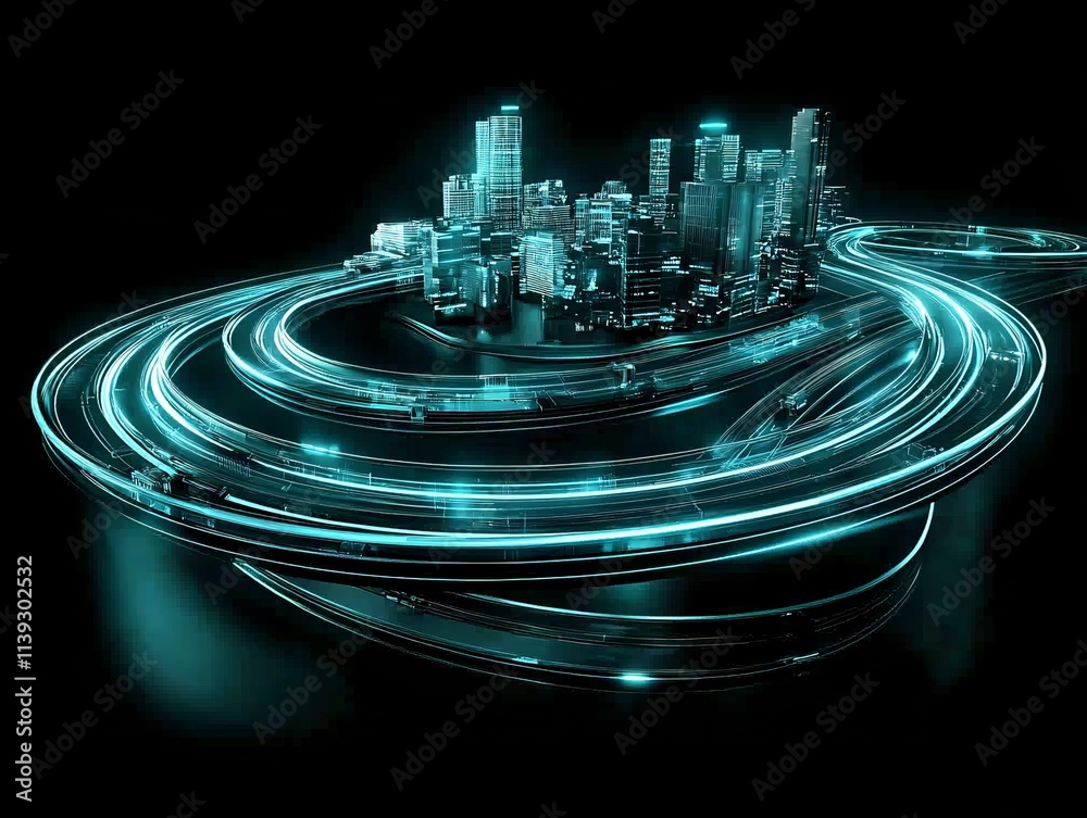Poster global connectivity illustrated by luminous pathways between cities on a globe, robotics symbolizing
