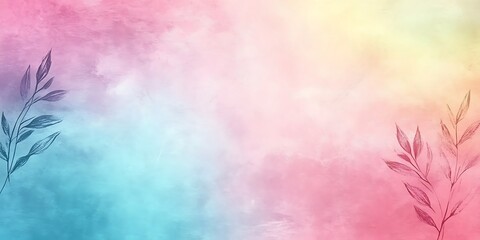 Obraz premium Pastel watercolor background with sketched leaves.