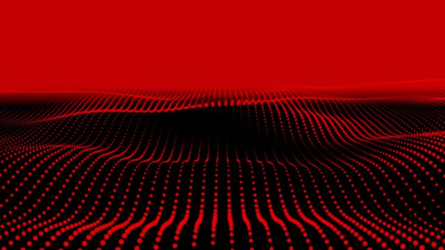 Abstract wave halftone red. Futuristic moving dots, hi-tech and big data visualization