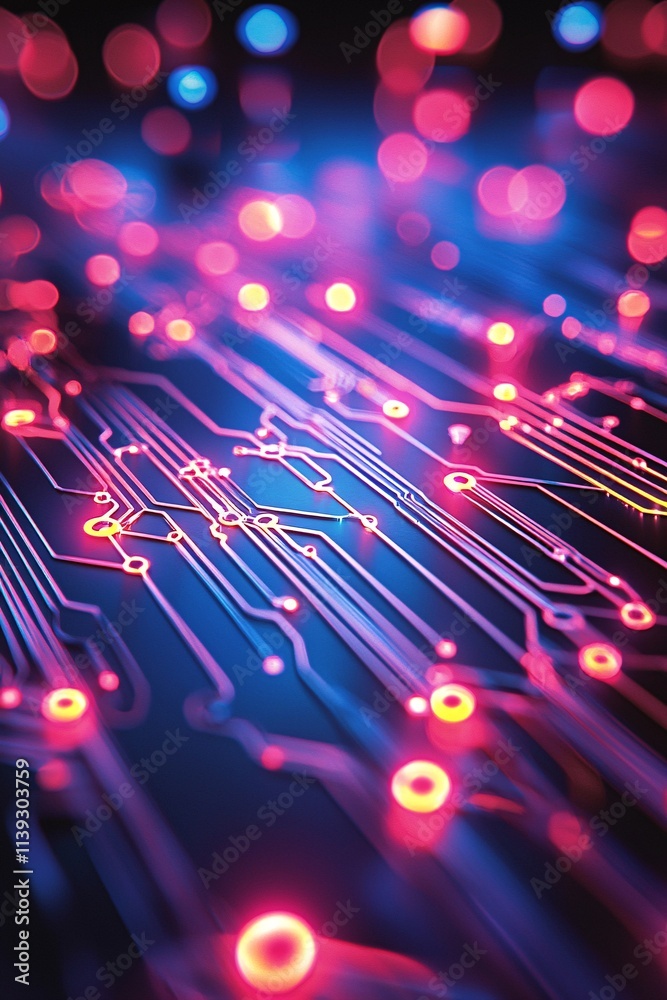 Poster automation in action solving complex industrial problems, illustrated as dynamic circuits connecting
