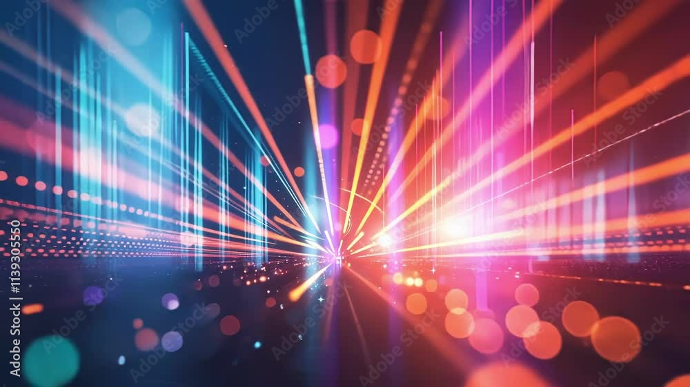 Poster colorful lights and data streams are flowing and merging together, creating a futuristic cyberspace 