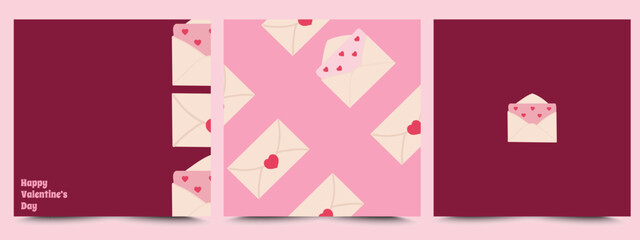 Creative Valentines Day cards collection with love mail. Hand drawn lettering with hearts, love letter. Trendy cover in minimalistic style. Romantic background for prints, poster, flyers, invitation.