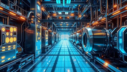 Obraz premium Futuristic Industrial Corridor Advanced Technology and Innovation