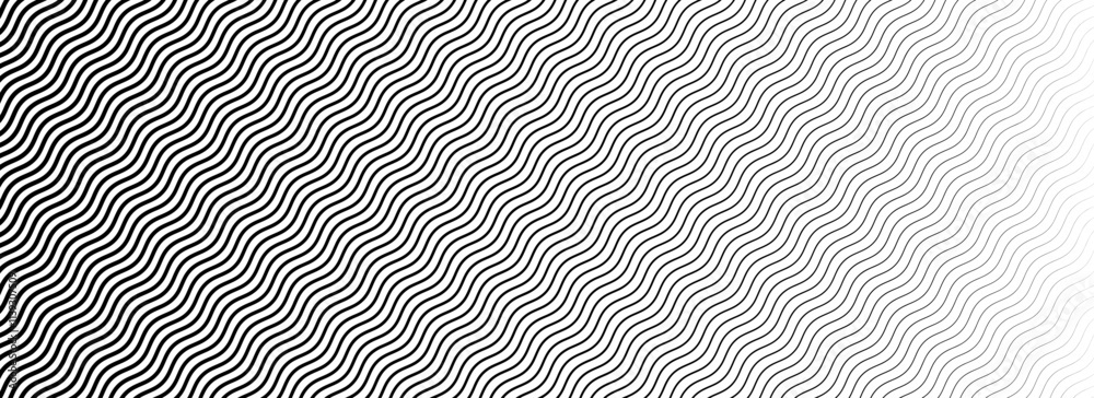 Aufkleber wavy line gradient pattern. black and white fading wave halftone gradation. curved stripe texture wa