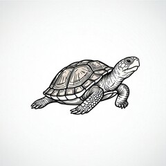Fototapeta premium A turtle drawn with black lines. Black-and-white illustration.
