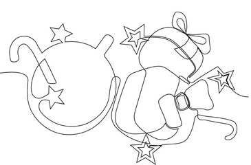 Continuous one line doodle drawing of new year 2025. Holiday concept, festive New year handwriting text, minimalist design. Vector illustration