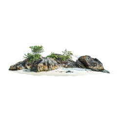 Island Paradise with Lush Greenery and Rocky Shore