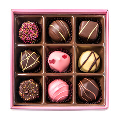 Chocolate Truffles Valentine's in a pink box on transparent background,  Valentine's day, Desserts