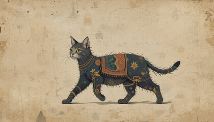 Wallpaper photo of a cute cat in vintage boho style