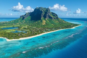 Aerial image of the island of Mauritius