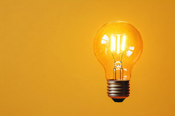 one luminous bulb on a yellow background