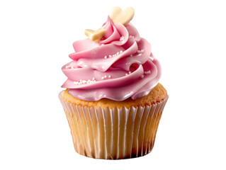 Pink Frosted Cupcake with Decorative Hearts