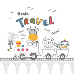 Adorable animal vector illustration traveling by train