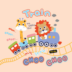 Adorable animal vector illustration traveling by train