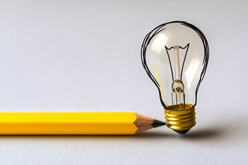 one yellow pencil and a light bulb above it