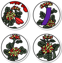 9月のステッカーシンプル円形花札アイコンセット