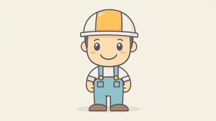Smiling Construction Worker Mascot Cartoon Character