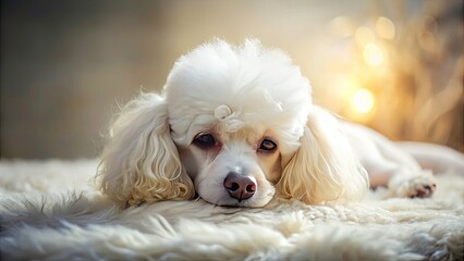 Adorable White Toy Poodle Lying Down: Cute Puppy Dog Photoshoot - Pet Photography