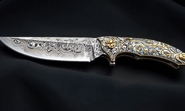 A beautifully crafted knife with a detailed handle and intricate blade design.