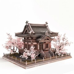 Fototapeta premium An ancient Japanese temple surrounded by cherry blossoms
