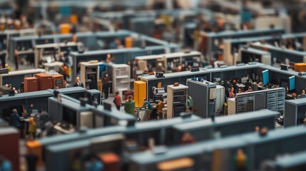 Bustling office cubicles with diverse workforce in a modern workspace