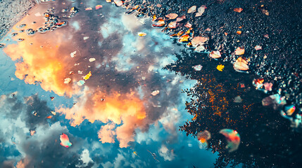 Fototapeta premium A reflection of a tree in a puddle of water