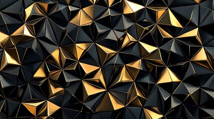 Golden polygons gleam intensely in black 3D render abstract style.. AI Generated