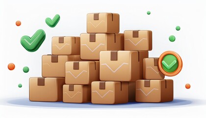 A stack of cardboard boxes with checkmarks, symbolizing organization and delivery success.