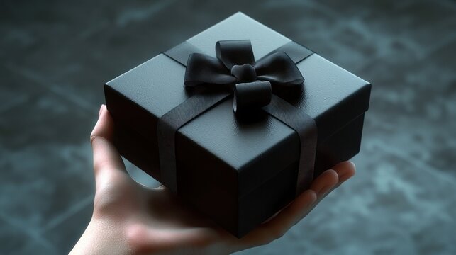 Mysterious Black Gift Box in Hand: A Dark Elegance