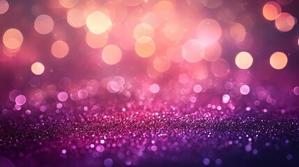 Defocused purple and pink glitter vintage string lights background with soft bokeh effect for creative design and photography